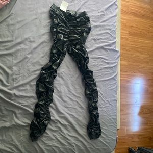 Ruched Leather Flare Pants